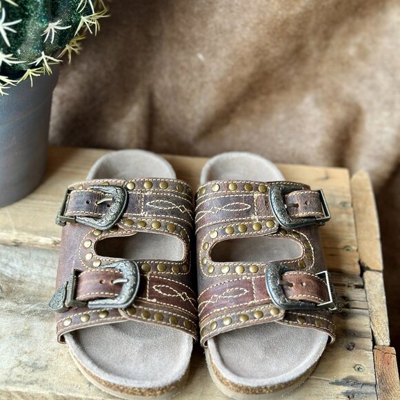 NWT Bandera Buckled Leather Slide Sandals [Brown] - Picture 4 of 5